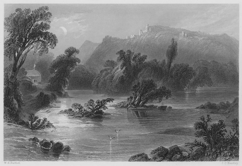 Setkání vod, Vale of Ovoca (rytina) od William Henry (after) Bartlett