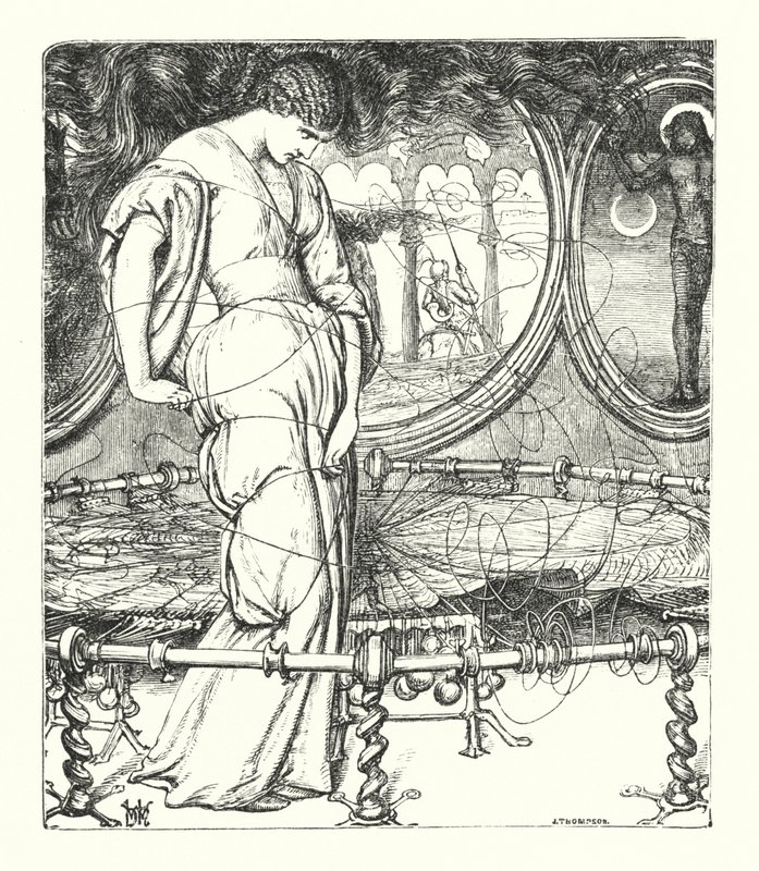 The Lady of Shalott (rytina) od William Henry (after) Hunt