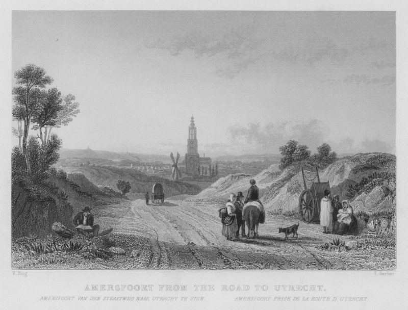 Amersfoort z cesty do Utrechtu (rytina) od William Henry Bartlett