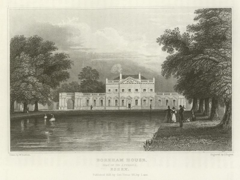 Boreham House, sídlo sira J Tyrrella, Essex od William Henry Bartlett