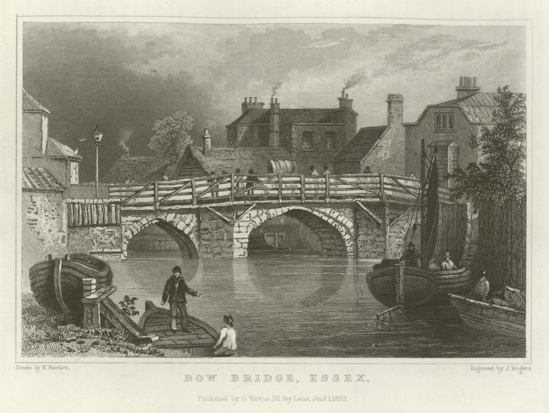 Bow Bridge, Essex od William Henry Bartlett