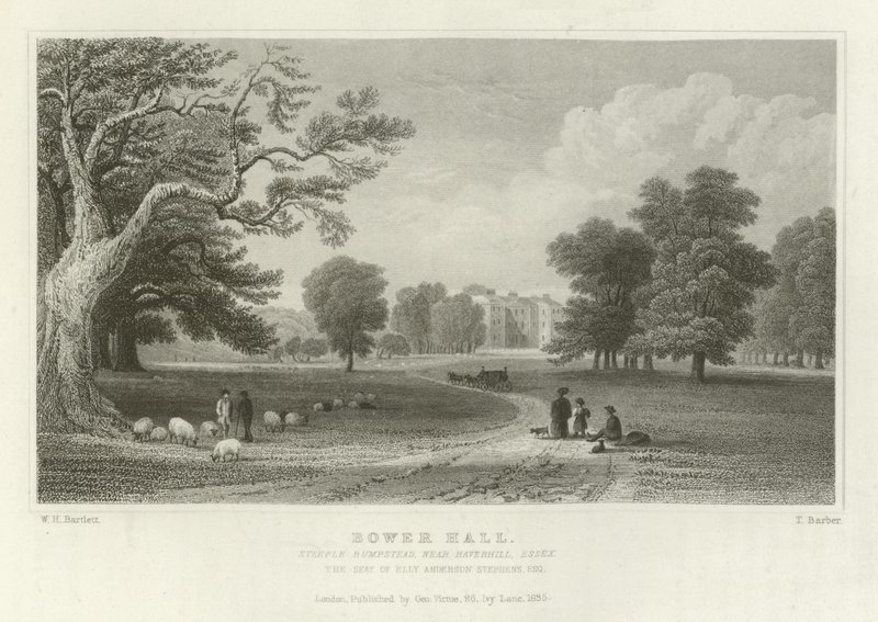Bower Hall, Steeple Bumpstead, poblíž Haverhill, Essex, sídlo Elly Anderson Stephens, Esquire od William Henry Bartlett