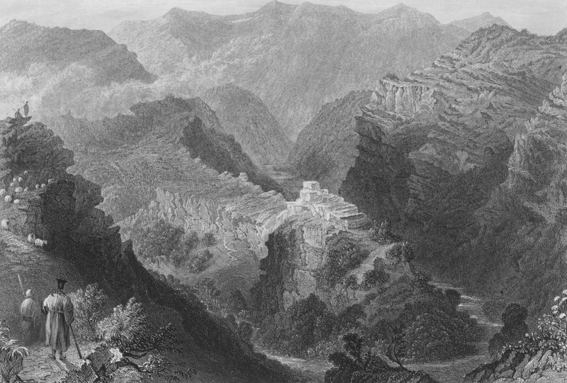 Hrad poblíž Djouni, Mount Libanon od William Henry Bartlett