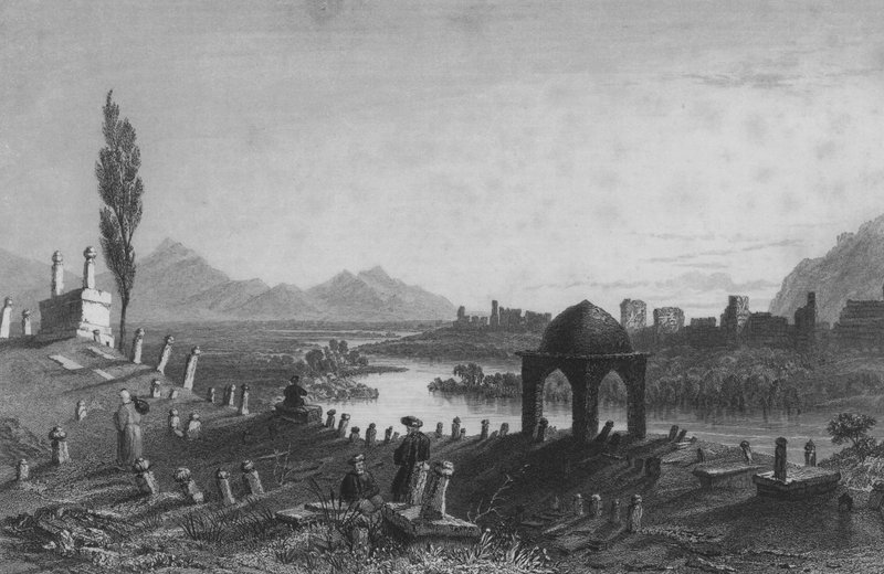 Hřbitov a hradby Antiochie, starověký Anathoth, při pohledu na východ směrem k Aleppu od William Henry Bartlett