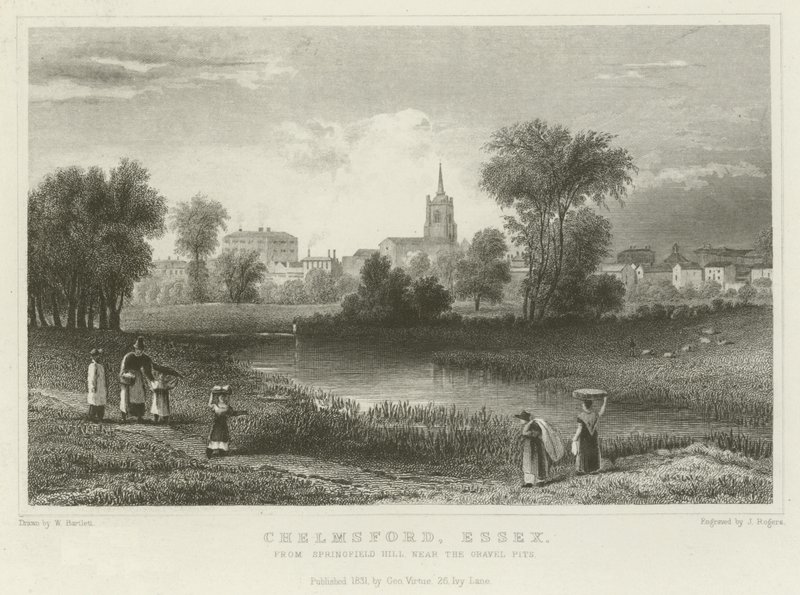 Chelmsford, Essex, ze Springfield Hill, poblíž Gravel Pits od William Henry Bartlett