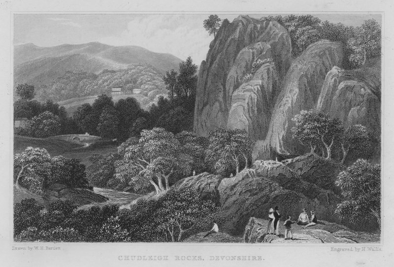 Chudleigh Rocks, Devonshire (rytina) od William Henry Bartlett