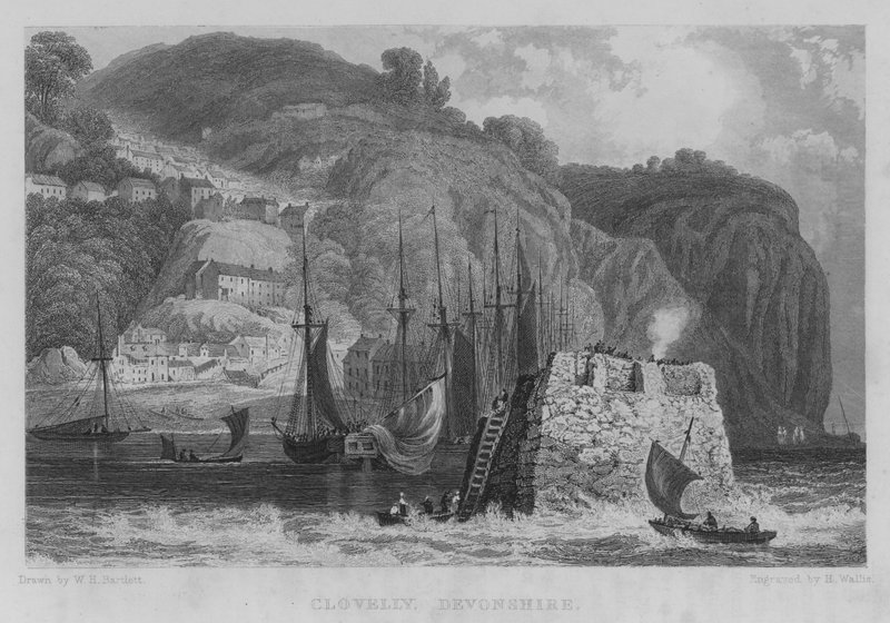Clovelly, Devonshire (rytina) od William Henry Bartlett
