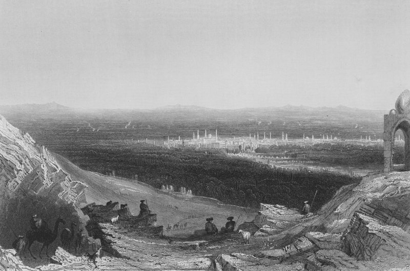 Damašek, pohled do dálky z hory od William Henry Bartlett