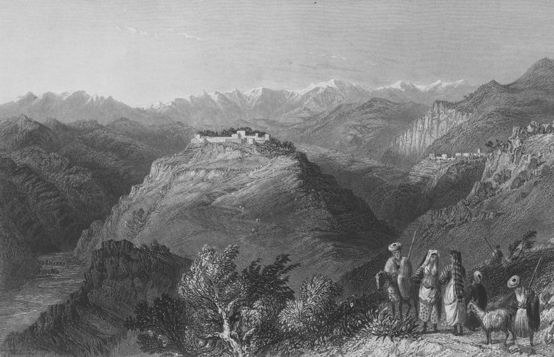 Djouni neboli Libanonská věž, kdysi sídlo lady Hester Stanhopeové od William Henry Bartlett