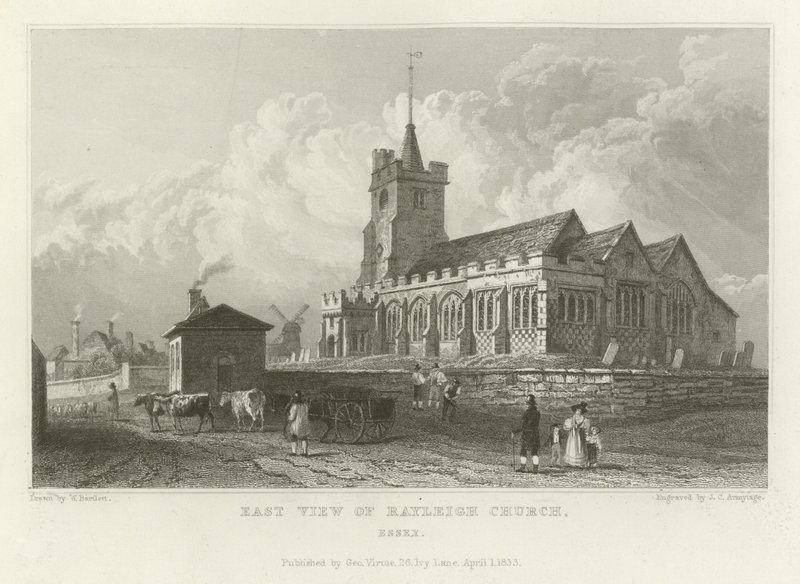 Východní pohled na kostel Rayleigh, Essex od William Henry Bartlett
