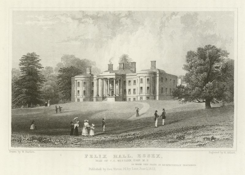 Felix Hall, Essex, sídlo C C Western, Esquire, MP od William Henry Bartlett