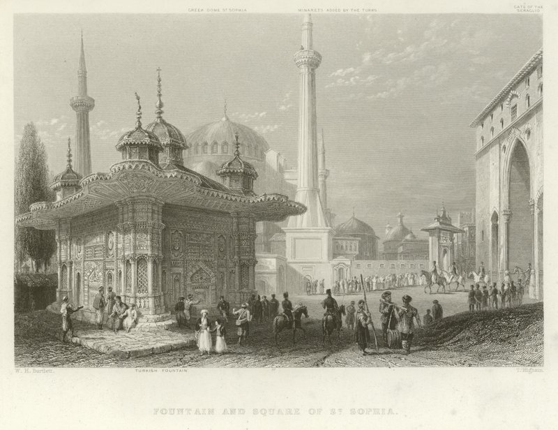 Fontána a náměstí St Sophia, Konstantinopol od William Henry Bartlett