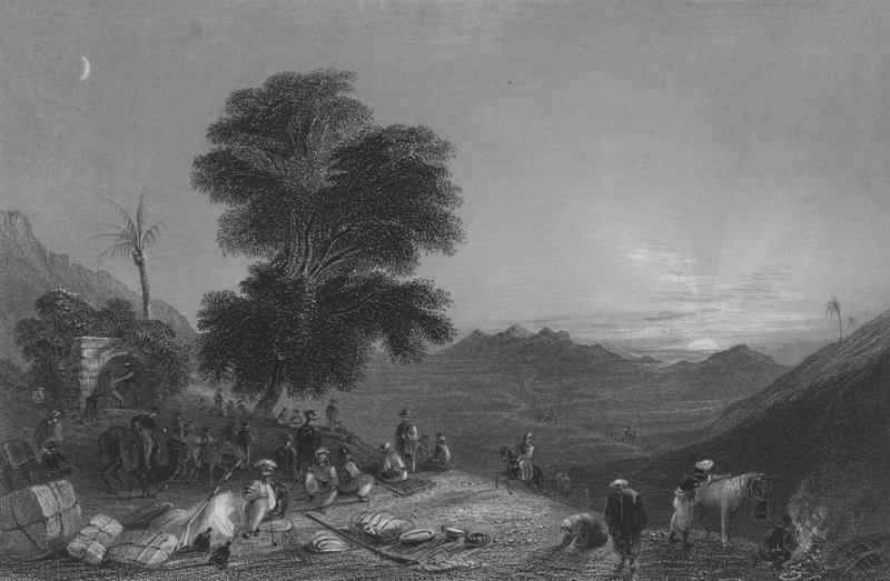 Zastavení karavany v poušti Girgola, poblíž hory Amanus od William Henry Bartlett