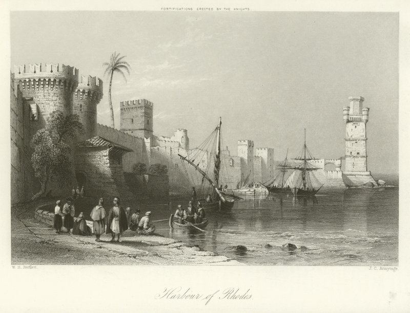 Přístav Rhodos od William Henry Bartlett