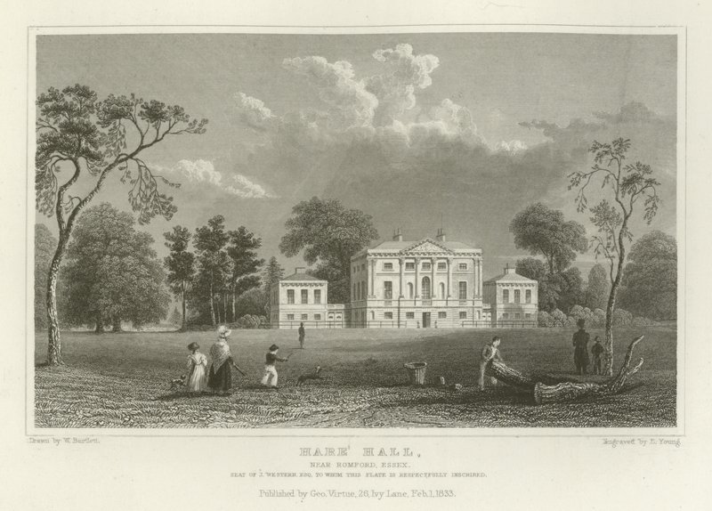 Hare Hall, poblíž Romford, Essex, sídlo J Western, Esquire od William Henry Bartlett