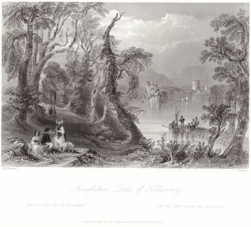 Innisfallen, jezero Killarney od William Henry Bartlett