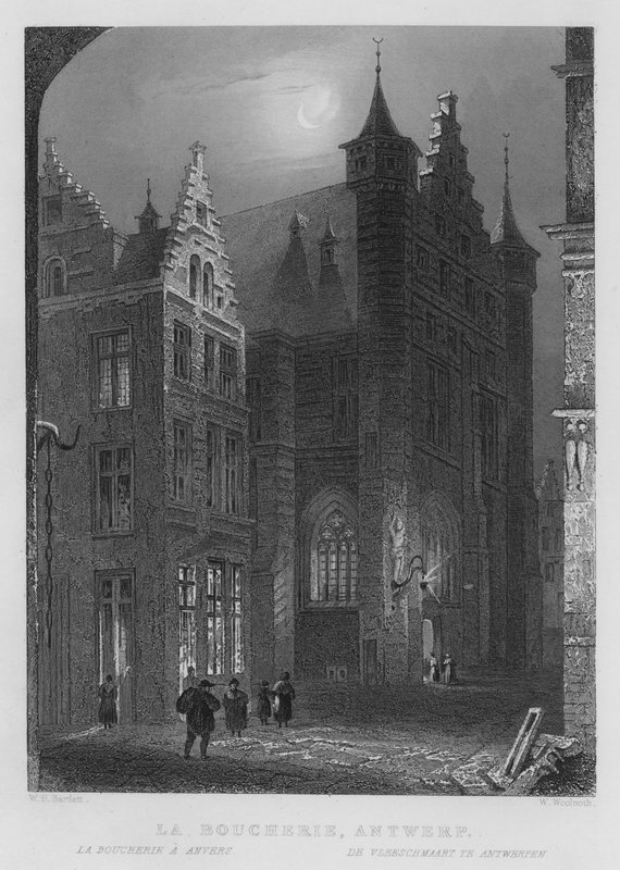 Řeznictví, Antverpy (rytina) od William Henry Bartlett