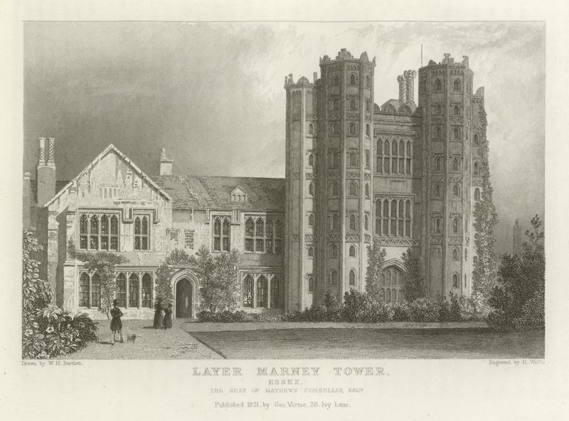Layer Marney Tower, Essex, sídlo Mathewse Corsellise, Esquire od William Henry Bartlett