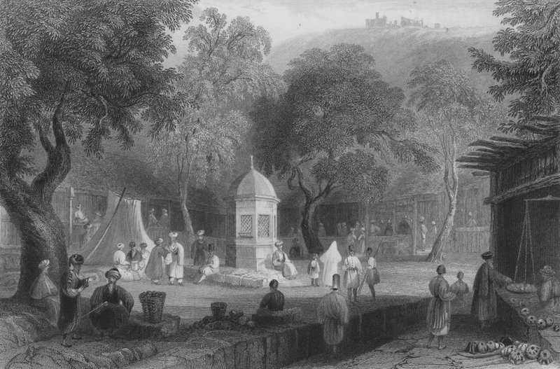 Tržní scéna a fontána, Antiochie od William Henry Bartlett