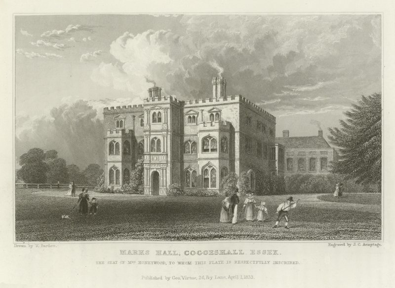 Marks Hall, Coggeshall, Essex, sídlo paní Honeywoodové od William Henry Bartlett