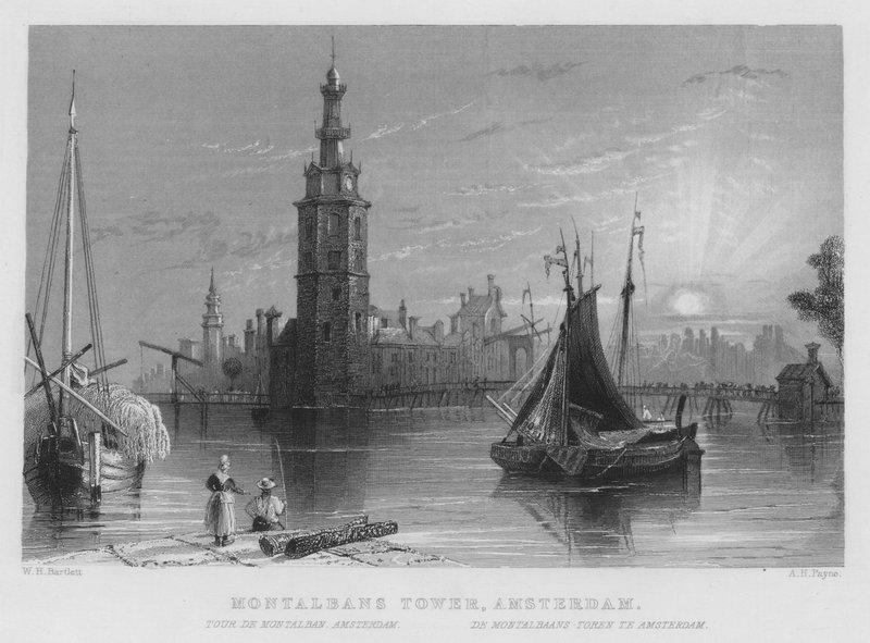 Montalbans Tower, Amsterdam (rytina) od William Henry Bartlett