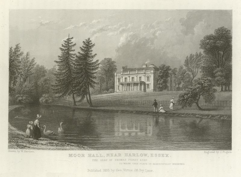 Moor Hall, poblíž Harlow, Essex, sídlo Thomase Perryho, Esquire od William Henry Bartlett