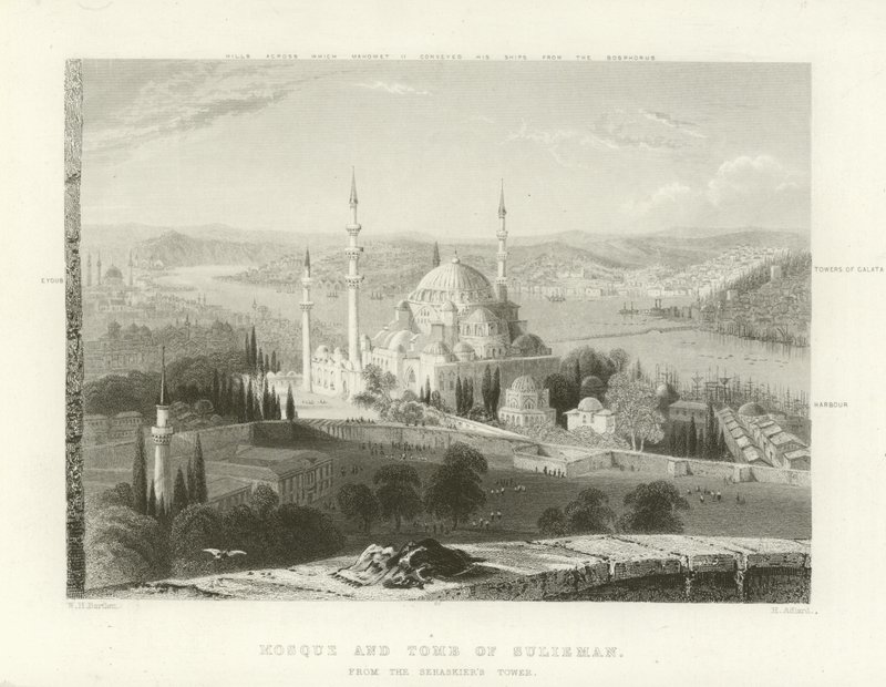 Mešita a hrobka Suleiman, Konstantinopol od William Henry Bartlett