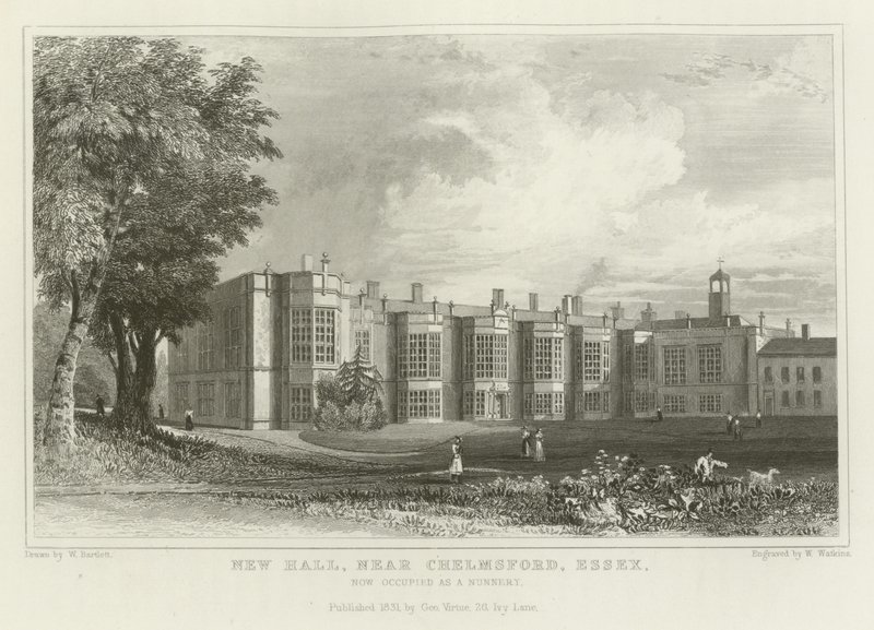 New Hall, poblíž Chelmsford, Essex, nyní obsazený jako klášter od William Henry Bartlett