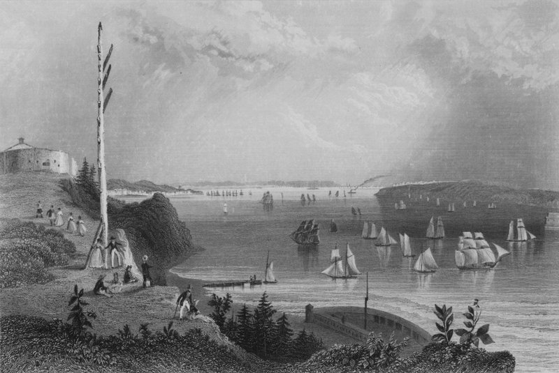 New York Bay, z Telegraph Station (rytina) od William Henry Bartlett