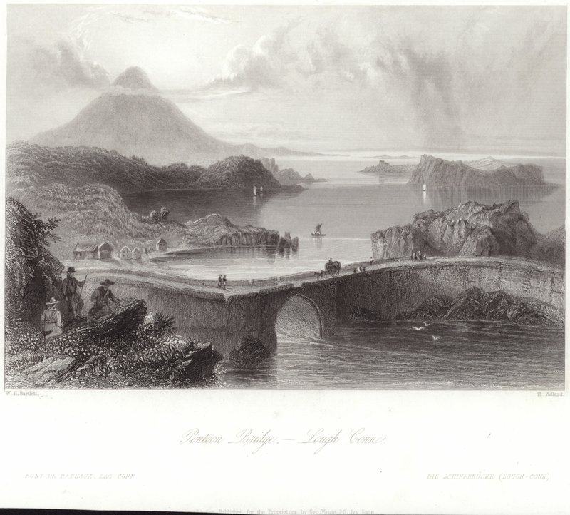 Pontonový most na Lough Conn od William Henry Bartlett