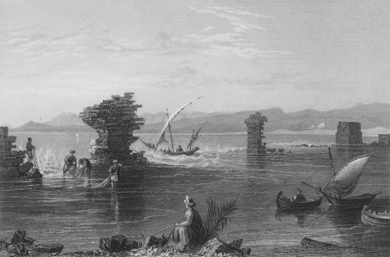 Pozůstatky přístavu Tyre od William Henry Bartlett
