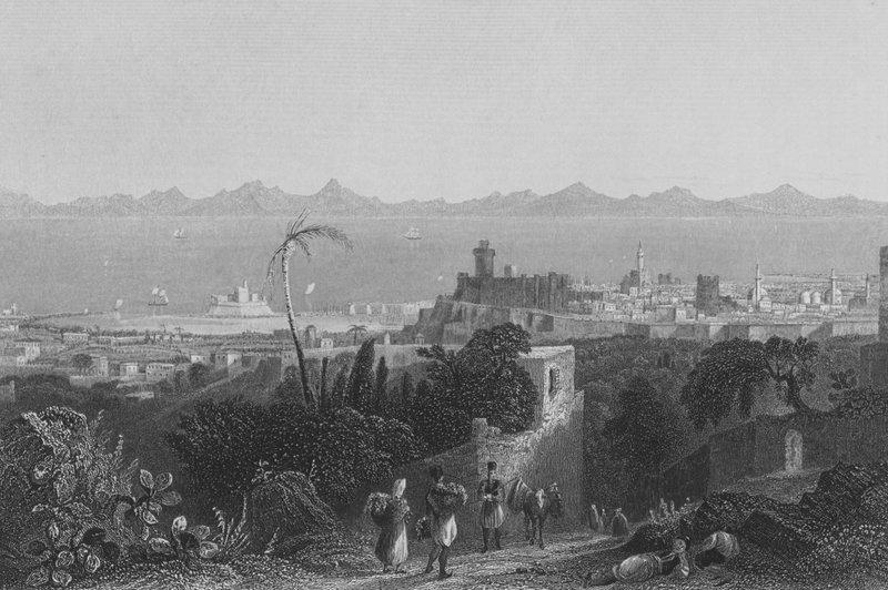 Rhodos, z výšin, poblíž vily sira Sidneyho Smithe od William Henry Bartlett