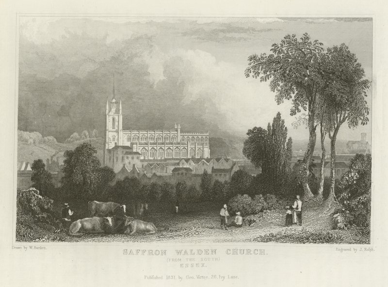 Saffron Walden Church, z jihu, Essex od William Henry Bartlett
