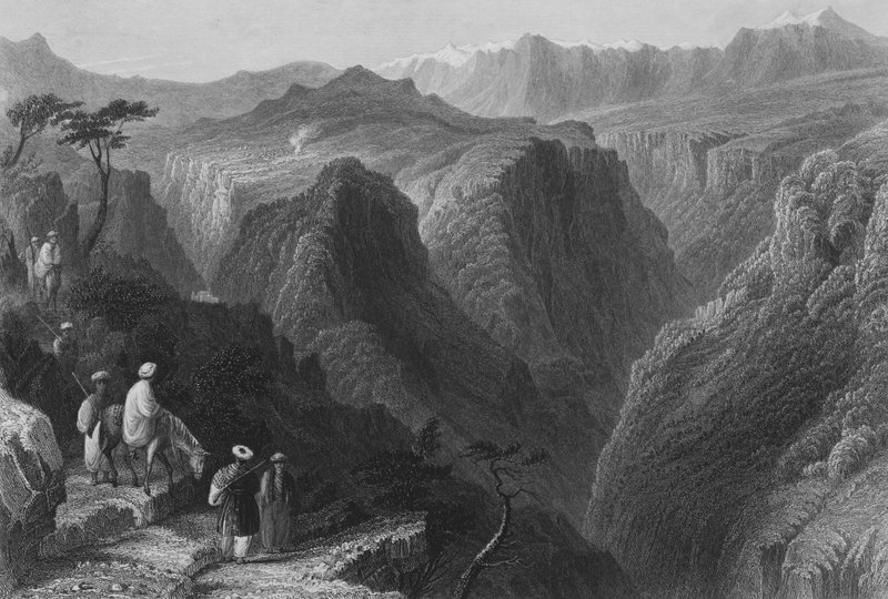 Scéna v Mount Lebanon, nad údolím Kadesha, nebo Holy Valley od William Henry Bartlett