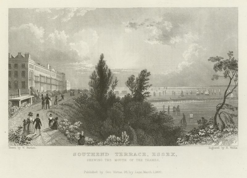 Southend Terrace, Essex, ukazuje Ústa Temže od William Henry Bartlett