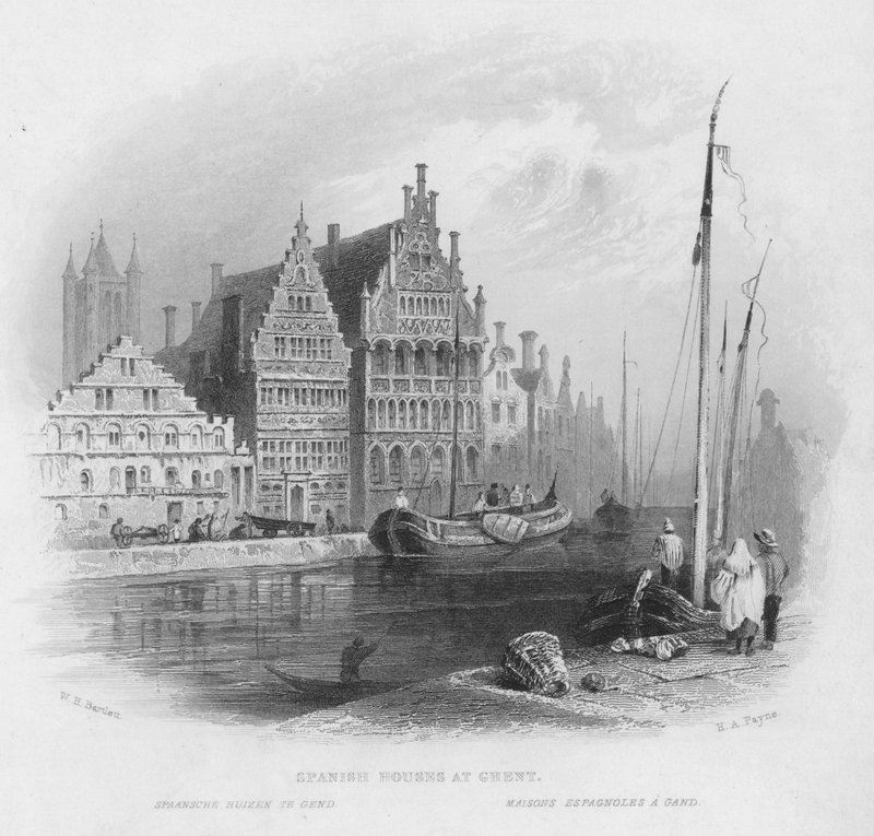 Španělské domy v Gentu (rytina) od William Henry Bartlett