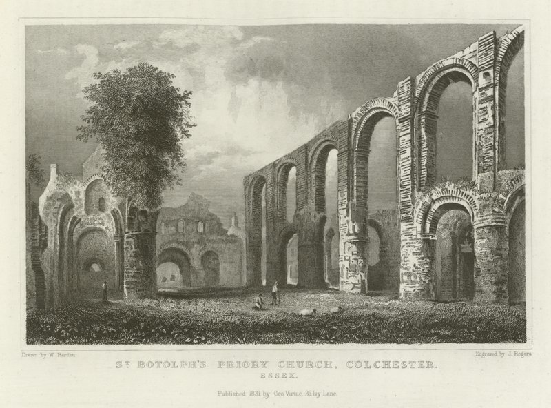 Kostel převorství svatého Botolfa, Colchester, Essex od William Henry Bartlett
