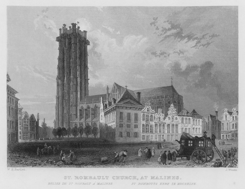 Kostel St Rombault, v Malines (rytina) od William Henry Bartlett