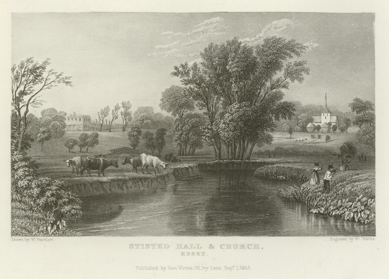 Stisted Hall a kostel, Essex od William Henry Bartlett