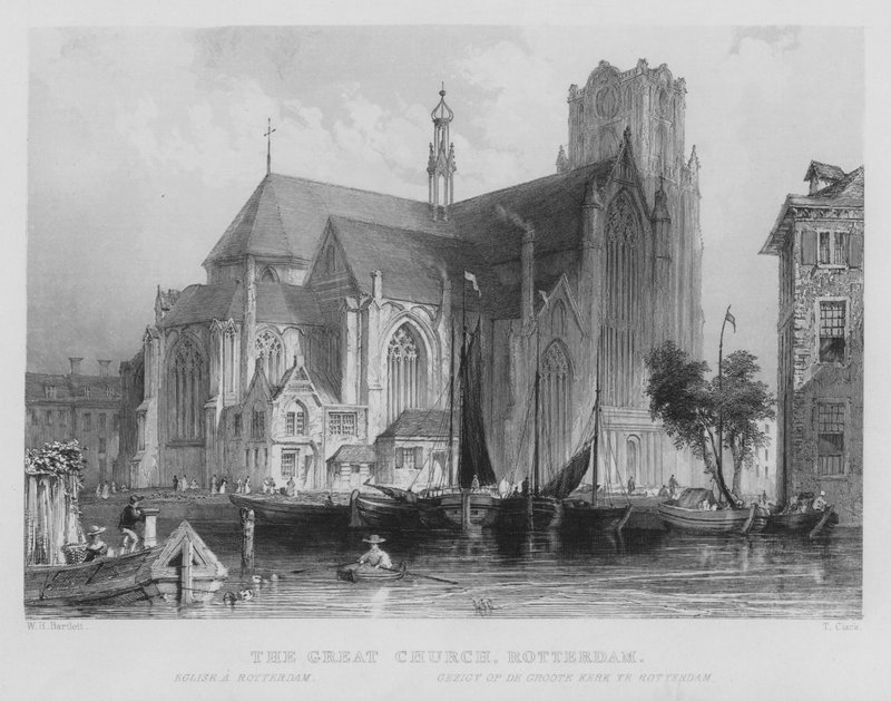 Velký kostel, Rotterdam (rytina) od William Henry Bartlett