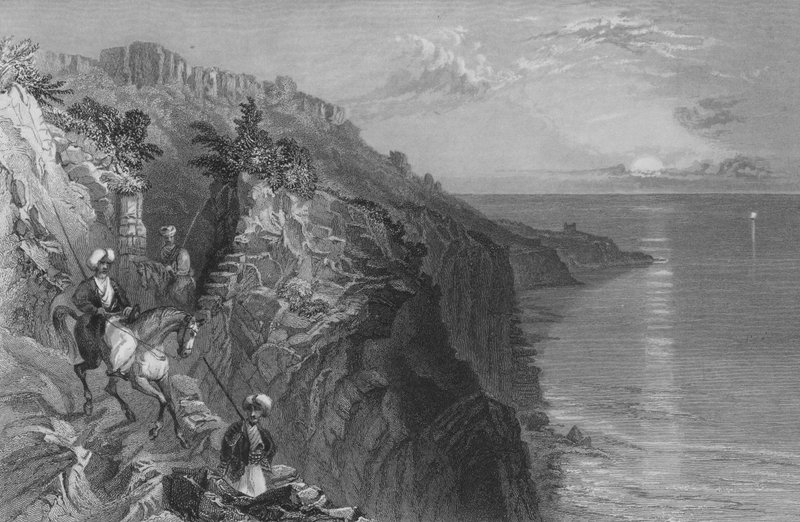 Žebřík Tyrus, průsmyk na mořském pobřeží, poblíž Tyru od William Henry Bartlett