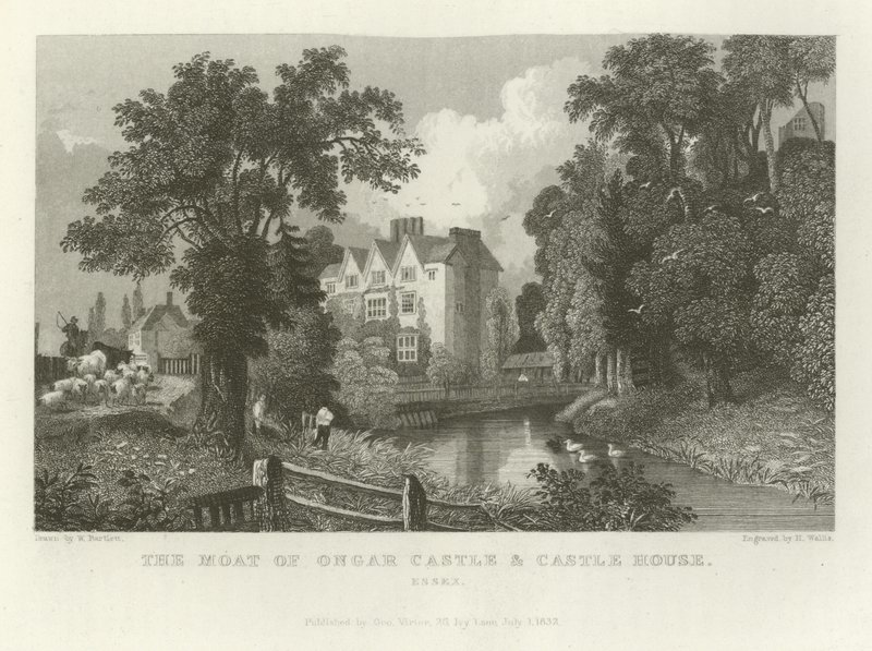 Příkop hradu Ongar a Castle House, Essex od William Henry Bartlett