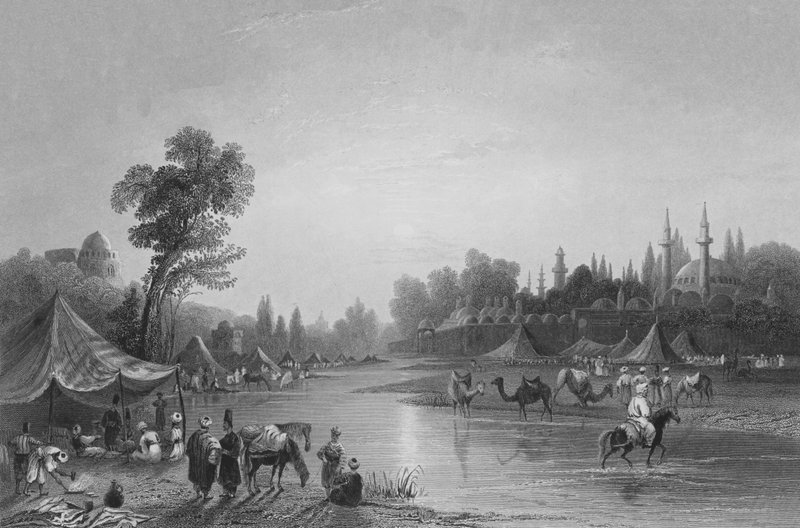 Řeka Barrada, starověký Pharpar, řeka v Damašku od William Henry Bartlett