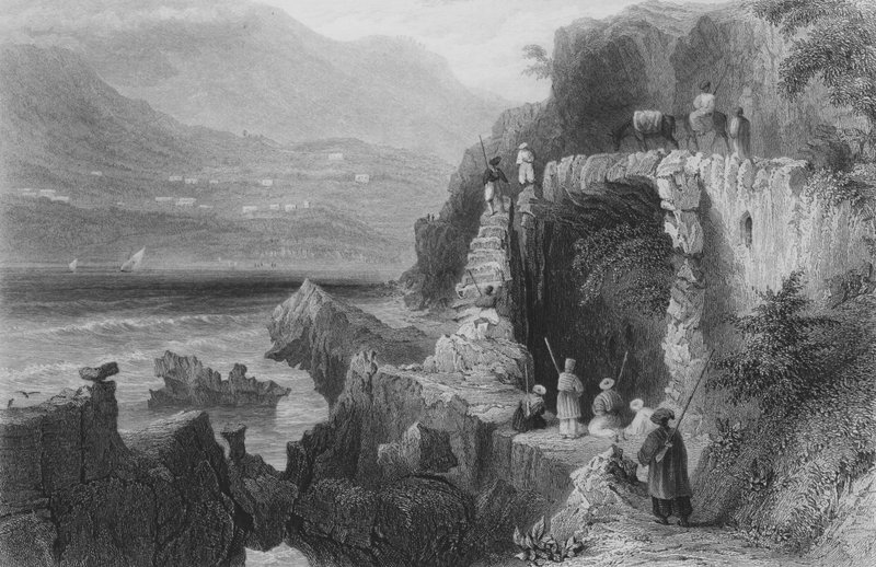 Hrob svatého Jiří, záliv Kesrouane, Sýrie, na trase z Bejrútu do Tripolisu od William Henry Bartlett