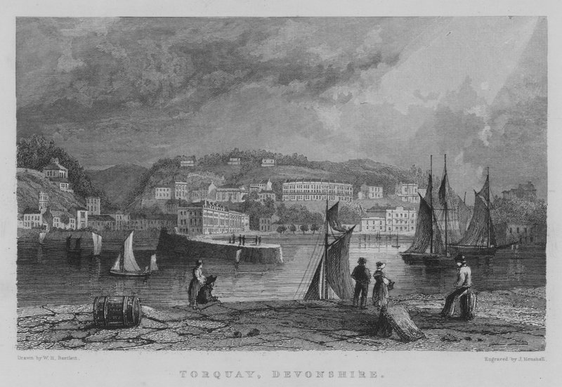 Torquay, Devonshire (rytina) od William Henry Bartlett
