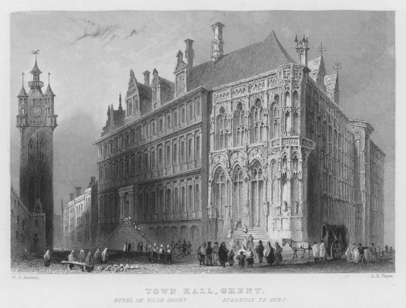 Radnice, Gent (rytina) od William Henry Bartlett
