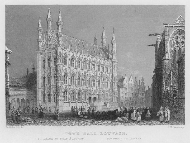 Radnice, Louvain (rytina) od William Henry Bartlett