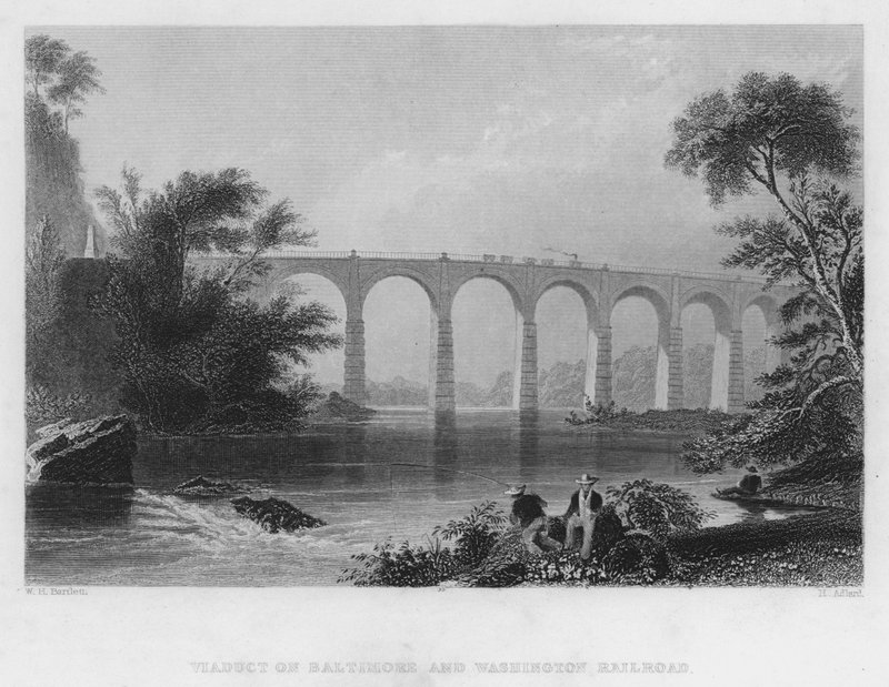 Viadukt na Baltimore a Washington Railroad (rytina) od William Henry Bartlett