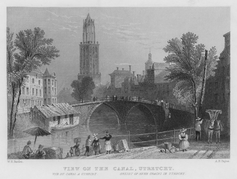 Pohled na kanál, Utrecht (rytina) od William Henry Bartlett