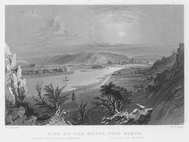Pohled na Meuse, poblíž Namur (rytina) od William Henry Bartlett